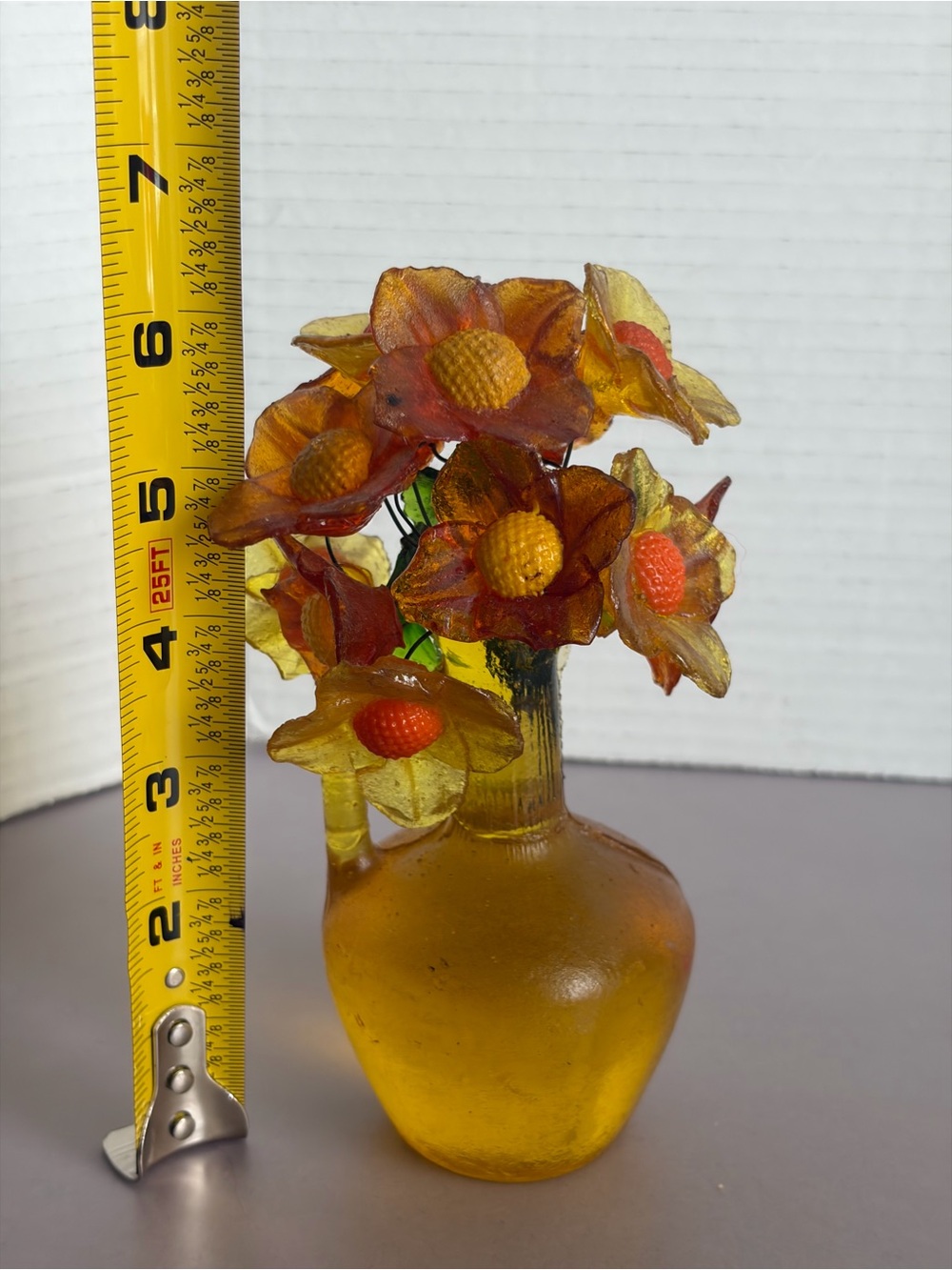 Vintage Lucite Flower Sculpture • Amber Jug Vase - Picture 8 of 8
